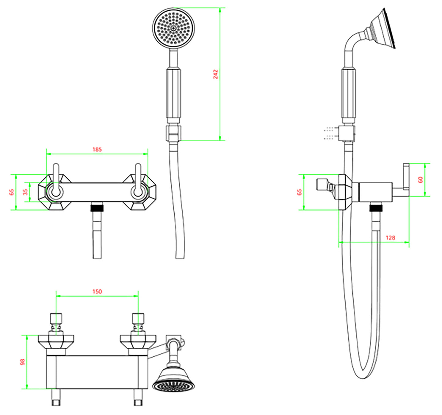 Miscelatore doccia a parete esterno completo di kit doccia marca IB rubinetti modello Belmondo Elle rubinetteria rubinetto ottone cromato bagno casa muro Rivenditore Autorizzato Campania Arredamento Arredo Finitura Cromo Fontana azienda certifica garanzia