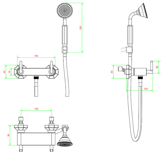 Miscelatore doccia a parete esterno completo di kit doccia marca IB rubinetti modello Belmondo Elle rubinetteria rubinetto ottone cromato bagno casa muro Rivenditore Autorizzato Campania Arredamento Arredo Finitura Cromo Fontana azienda certifica garanzia