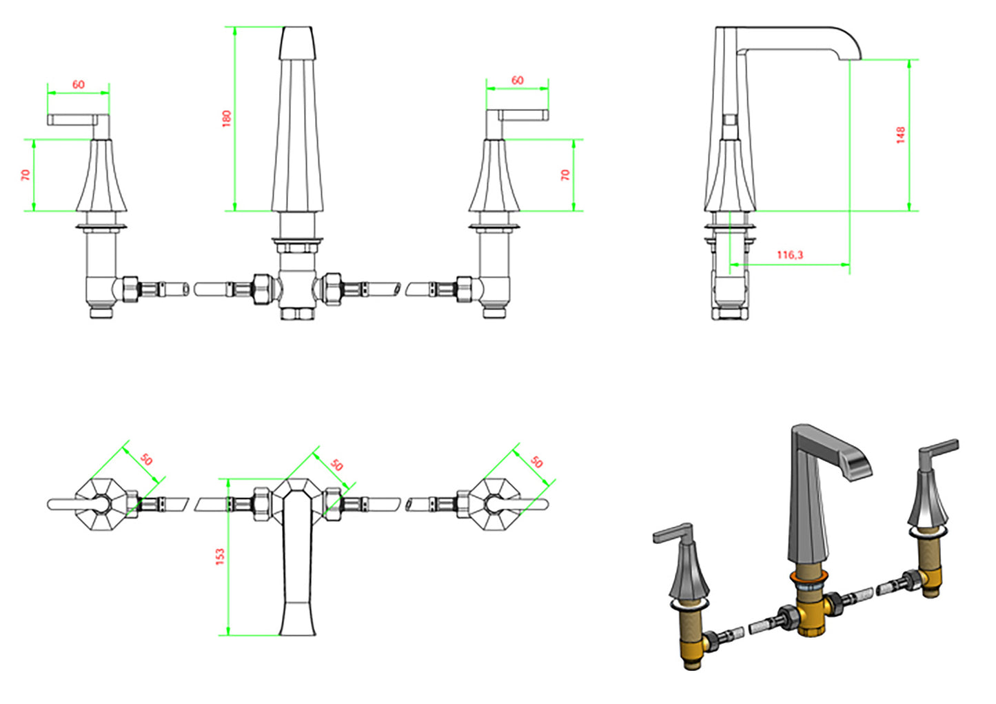 Miscelatore lavabo tre fori bocca alta completo di piletta di scarico Click-Clack marca IB rubinetti modello Belmondo Elle rubinetteria rubinetto ottone cromato bagno casa Rivenditore Autorizzato Campania Arredamento Arredo Finitura Cromo Fontana
