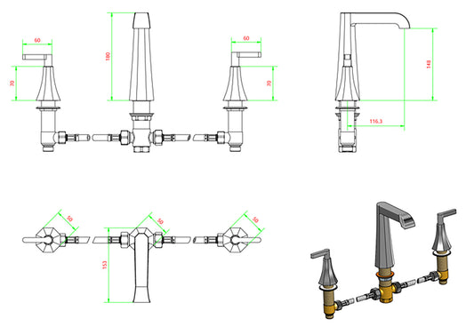 Miscelatore lavabo tre fori bocca alta completo di piletta di scarico Click-Clack marca IB rubinetti modello Belmondo Elle rubinetteria rubinetto ottone cromato bagno casa Rivenditore Autorizzato Campania Arredamento Arredo Finitura Cromo Fontana
