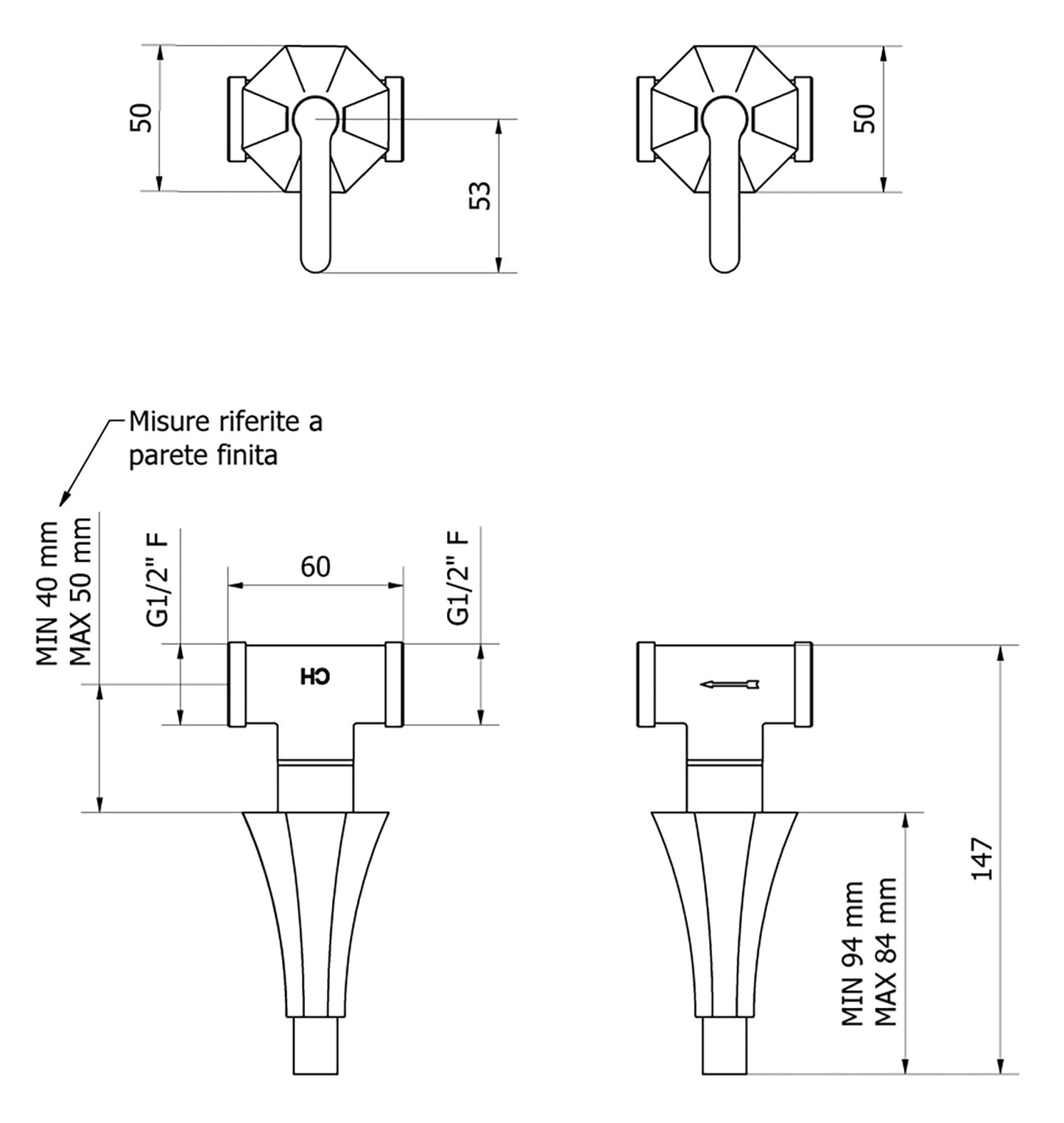 Rubinetti d'arresto doccia ad incasso due fori marca IB rubinetti modello Belmondo Elle rubinetteria rubinetto ottone cromato bagno casa muro Rivenditore Autorizzato Campania Arredamento Arredo Finitura Cromo azienda certificata qualità garanzia 10 anni