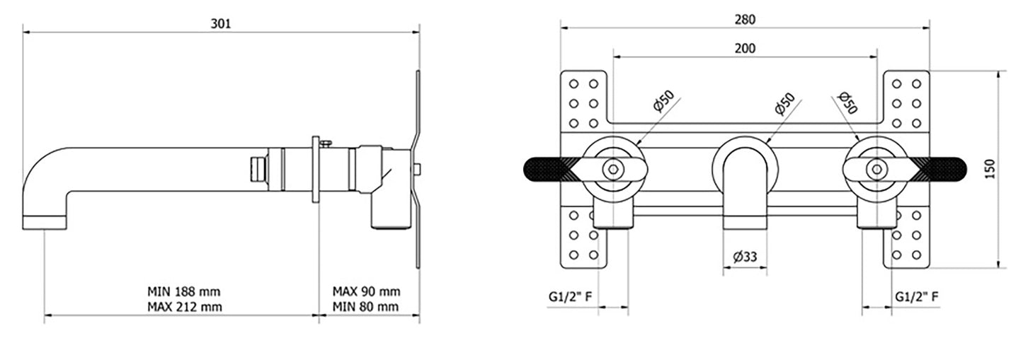 Miscelatore lavabo marca IB Rubinetti modello Bold Lever Flat finitura ottone cromato parete incasso tre fori due leve piatte muro rubinetto rubinetteria fontana cromo mix completo piletta scarico click-clack rivenditore campania napoli garanzia 10 anni