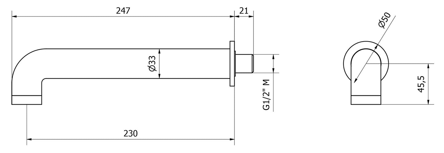 We Are Ib Rubinetti Bold Lever Flat B2320CC_23 Bocca a Muro Lunghezza 247 mm Con Anello Tondo Getto Erogazione Uscita Acqua Installazione Parete Materiale Ottone Finitura Cromata Stile Moderno Monoforo