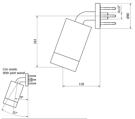 We Are Ib Bold Lever Flat ID085CC_2 Soffione Doccia a Parete Diametro 85 mm Con Braccio Ø 80 mm Con Snodo Orientabile Altezza 218 mm Profondità 118 mm Materiale Ottone Finitura Cromata Forma Cilindrica Tonda