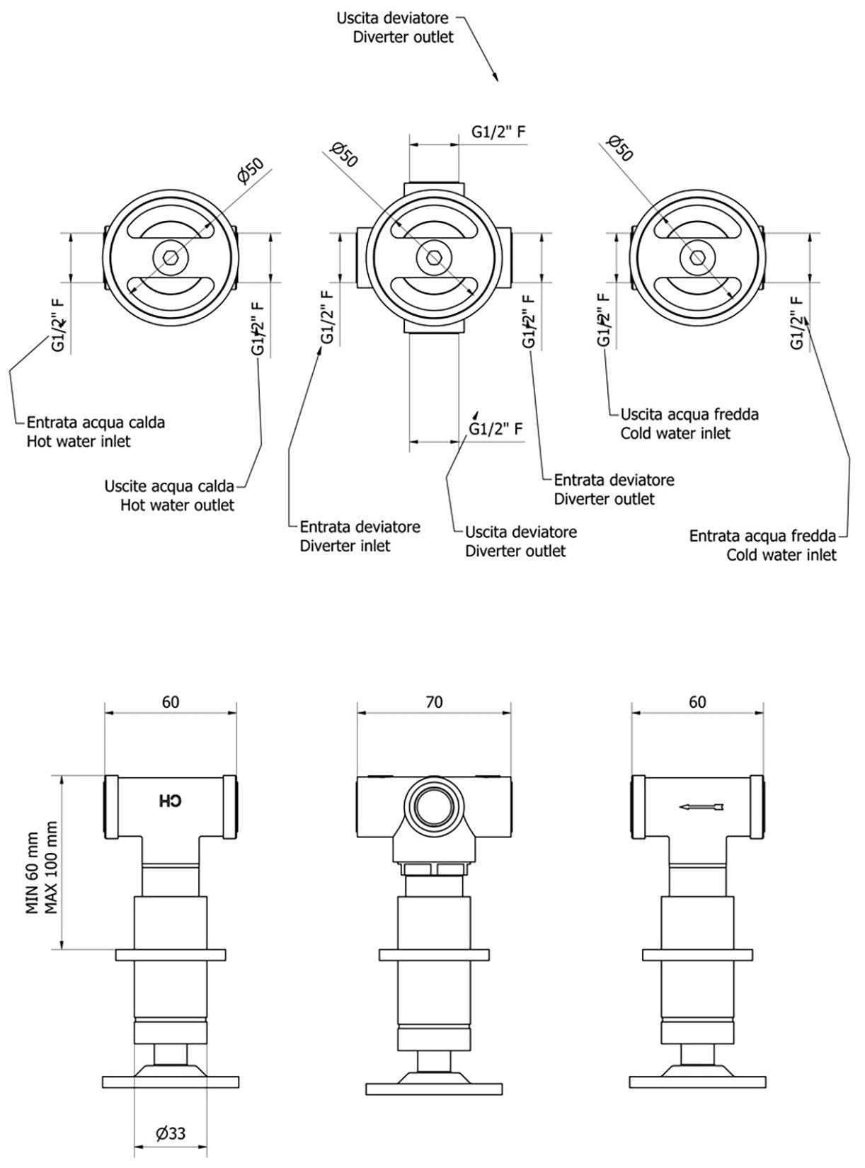 Rubinetti arresto marca IB Rubinetti modello Bold Round finitura ottone cromato parete leva tonda due vie incasso muro rubinetteria mix deviatore arredo bagno home acqua casa rivenditore autorizzato campania napoli garanzia 10 anni qualità made in italy