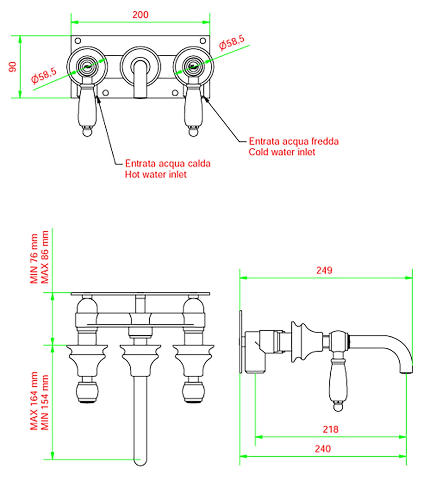 Miscelatore lavabo ad incasso completo di piletta di scarico Click-Clack marca IB rubinetti modello Hermes Elle rubinetteria rubinetto ottone cromato bagno casa parete muro fontana finitura cromo rivenditore autorizzato campania arredamento arredo azienda