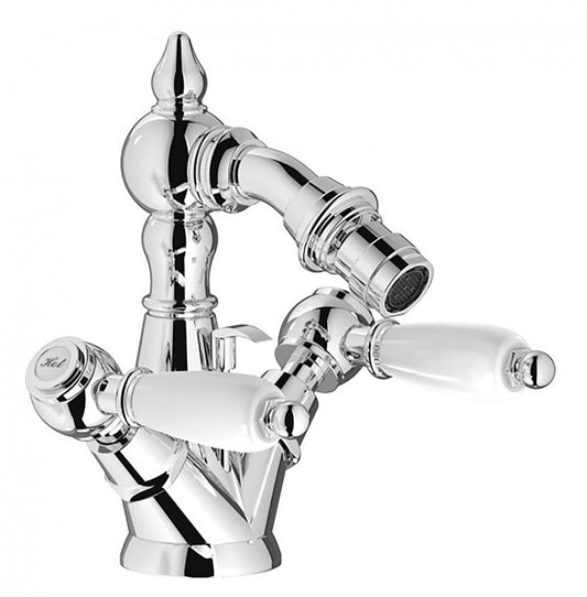 Miscelatore bidet monoforo con due leve completo di piletta di scarico Click-Clack marca IB rubinetti modello Hermes Elle rubinetteria rubinetto ottone cromato bagno casa parete muro fontana finitura cromo rivenditore autorizzato campania arredamento