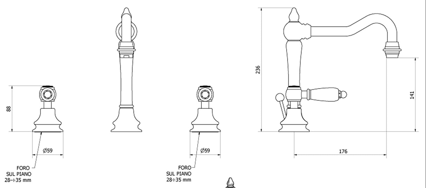 Miscelatore Lavabo tre fori bocca alta completo di piletta di scarico Click-Clack marca IB rubinetti modello Hermes Elle rubinetteria rubinetto ottone cromato bagno casa fontana finitura cromo rivenditore autorizzato campania arredamento made in italy