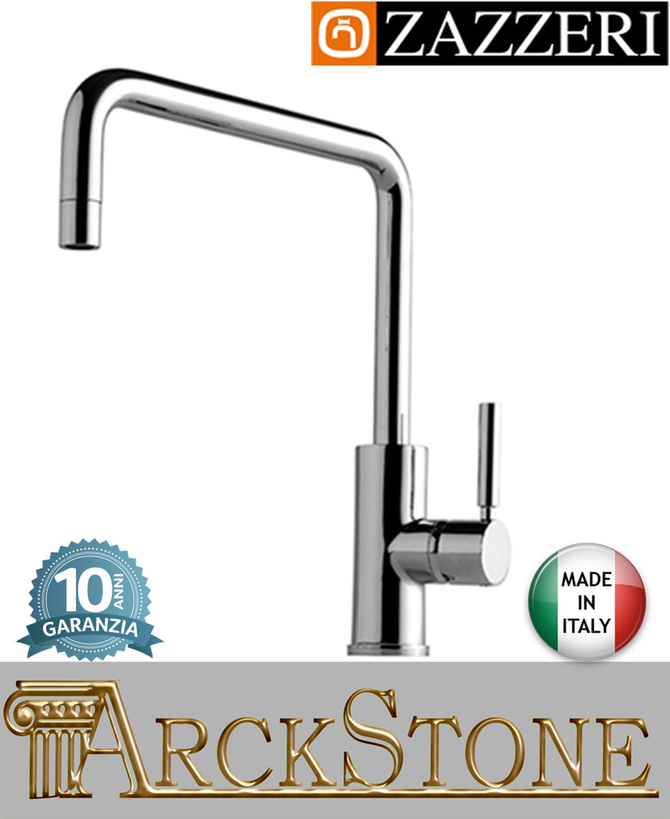 Miscelatore lavello Ø40 mm marca Zazzeri modello Da-Da 7 Mono 47071121A00 CRCR finitura ottone cromato appoggio monoforo collo girevole arredamento casa home arredo cucina azienda certificata garanzia 10 anni qualità made in italy