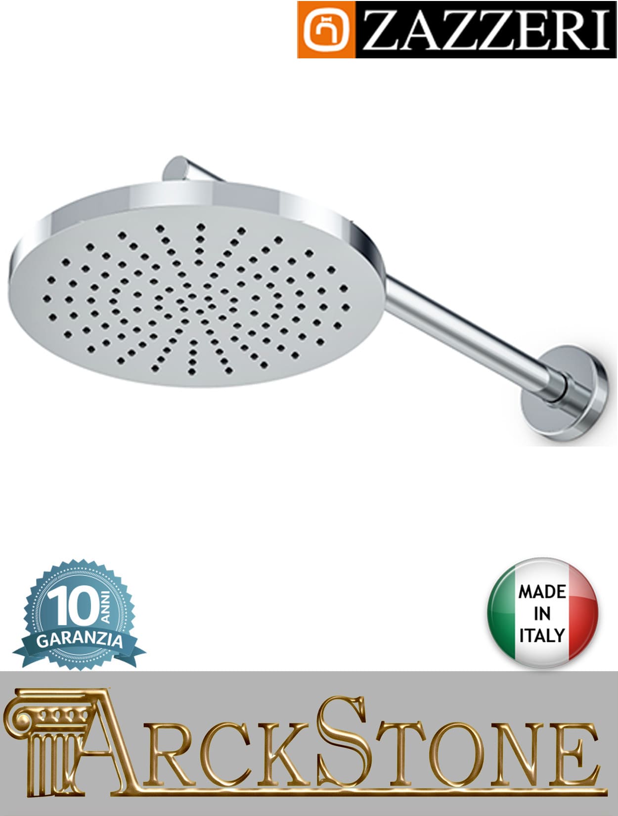 Braccio doccia 350 mm soffione Ø200 mm marca Zazzeri modello Ultra finitura ABS cromato arredo bagno tondo rubinetteria acqua arredamento casa home cromo azienda certificata garanzia 10 anni qualità made in italy