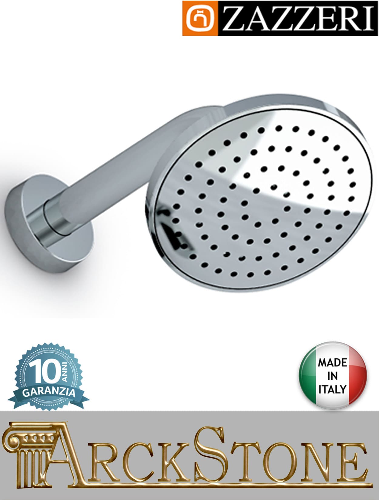 Braccio doccia 167 mm soffione Ø130 mm marca Zazzeri modello Ultra finitura ABS cromato arredo bagno tondo rubinetteria acqua arredamento casa home cromo azienda certificata garanzia 10 anni qualità made in italy