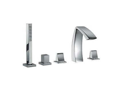 Batteria Bordo Vasca 5 Fori Rubinetterie Treemme Arche' Con Doccetta Estraibile Materiale Ottone Finitura Cromata