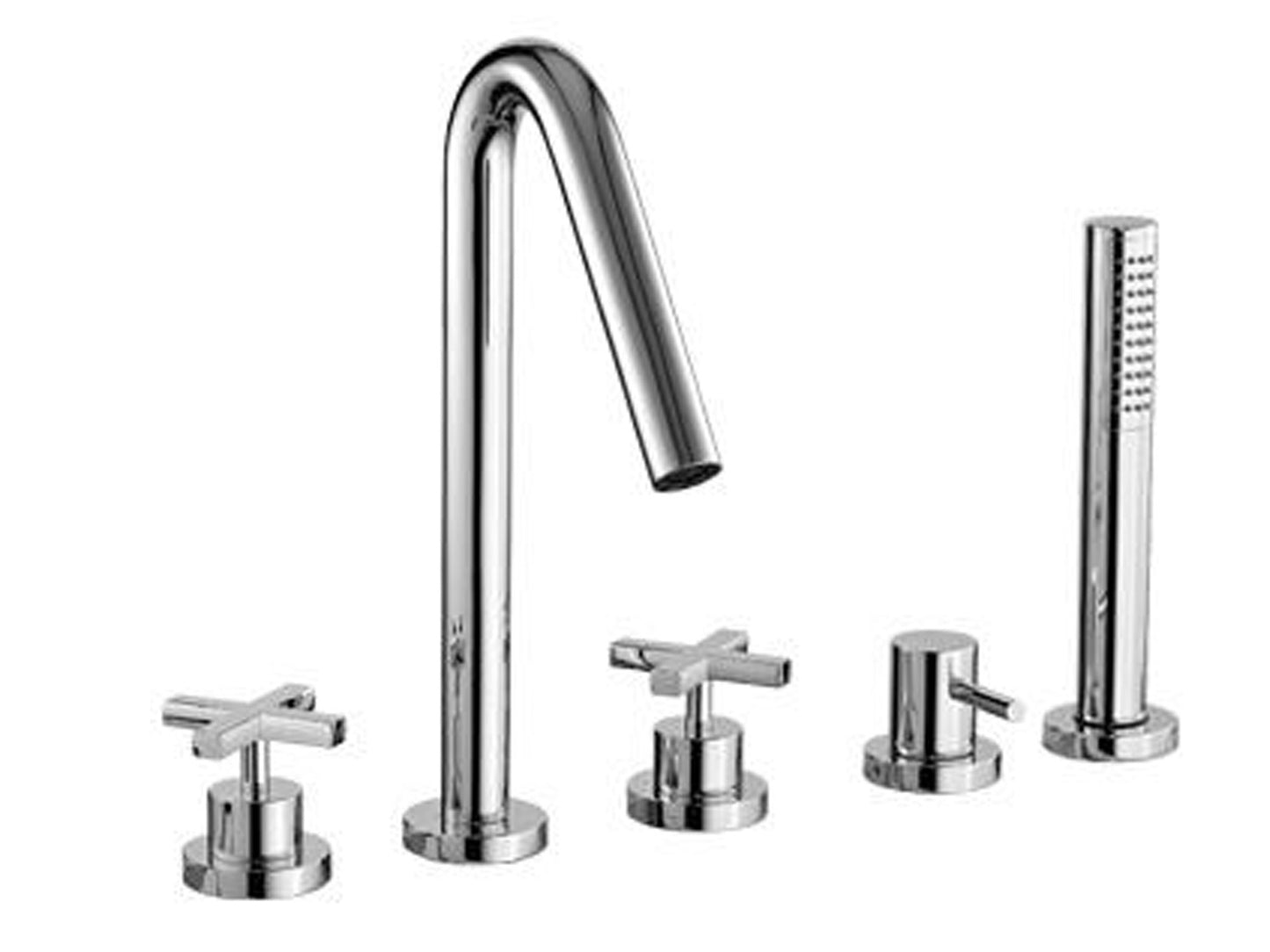 Rubinetterie Treemme Line Miscelatore Batteria Bordo Vasca 5 Fori Con Doccetta In Metallo Estraibile Materiale Ottone Finitura Cromata