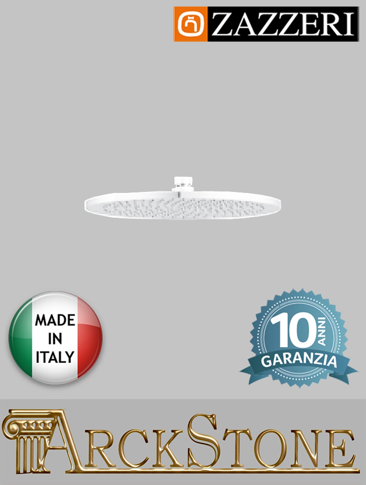 Soffione Doccia Marca Zazzeri modello Shower Unix Tondo Diametro Ø 315 mm finitura Bianco rotondo arredamento bagno soffitto parete muro anticalcare Ispezionabile garanzia 10 anni azienda certificata qualità made in italy