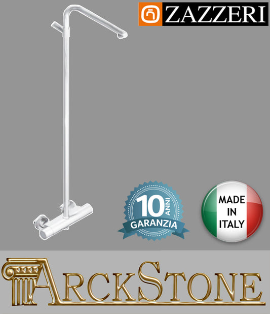 Colonna doccia marca casa Zazzeri modello Shower Unix miscelatore rubinetto termostatico esterno deviatore palo finitura bianco arredamento bagno rubinetteria garanzia 10 anni azienda certificata qualità made in italy