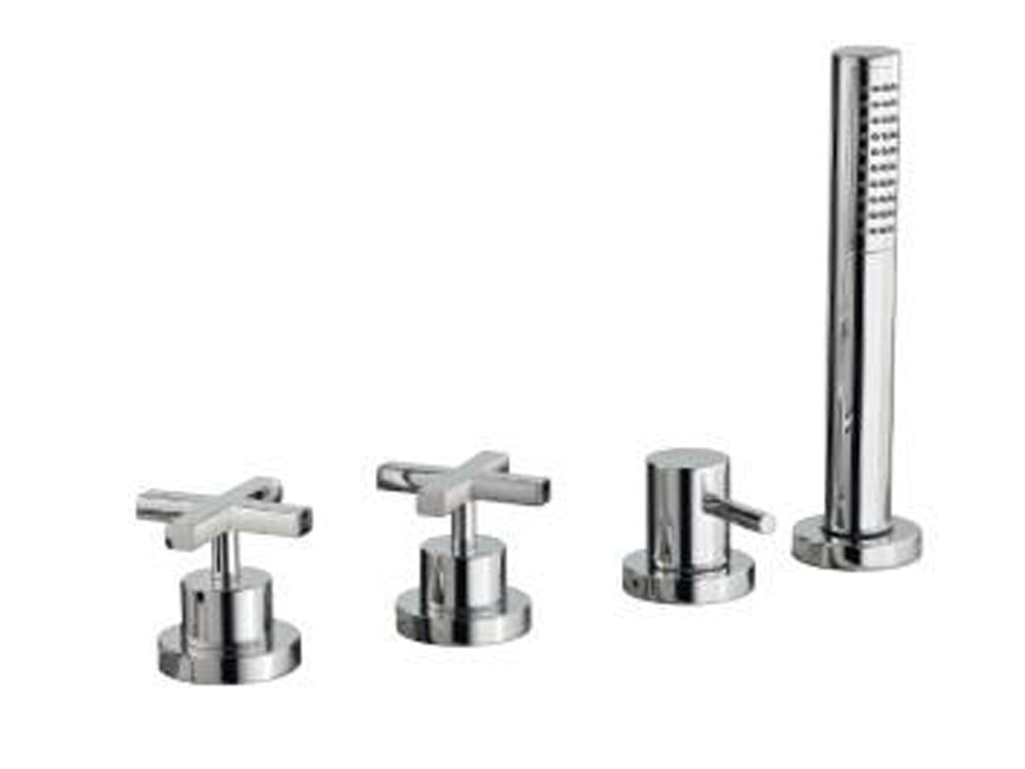 Rubinetterie Treemme Line Miscelatore Batteria Bordo Vasca 4 Fori Senza Bocca Con Doccetta In Metallo Estraibile Materiale Ottone Finitura Cromata