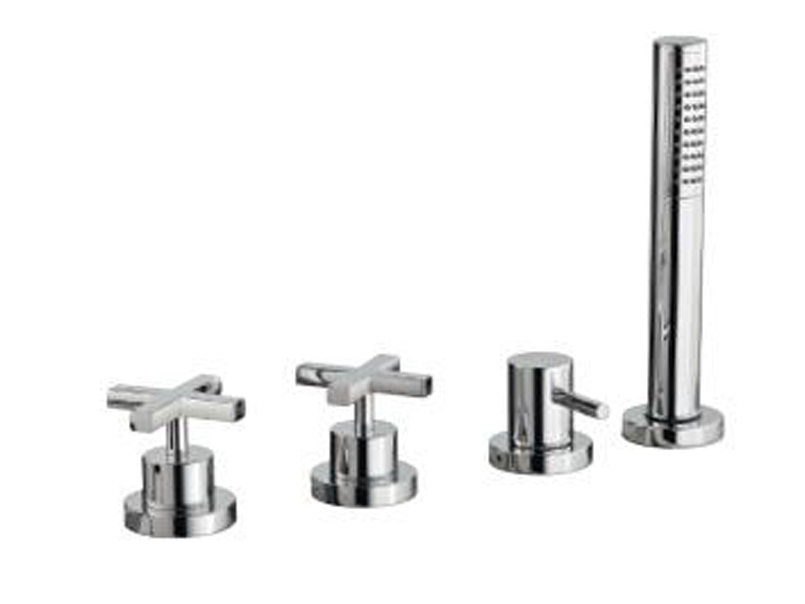 Rubinetterie Treemme Line Miscelatore Batteria Bordo Vasca 4 Fori Senza Bocca Con Doccetta In Metallo Estraibile Materiale Ottone Finitura Cromata