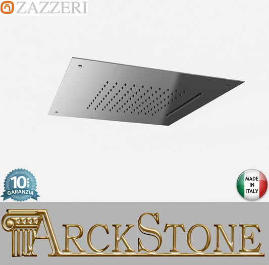 Zazzeri Rubinetterie SHIRÒ SKYRAIN Soffione Doccia A Soffitto Quadrato 430x430 mm Con Pioggia e Cascata Stile Moderno Materiale Acciaio Inox Finitura Acciaio Spazzolato