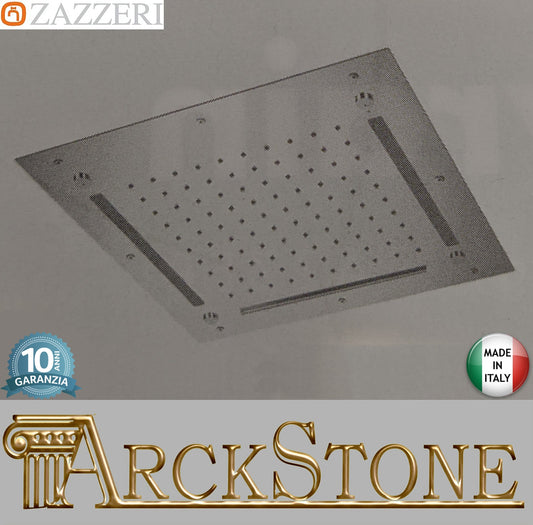 Zazzeri Rubinetterie SHIRÒ SKYRAIN Soffione Doccia A Soffitto Quadrato 430x430 mm Con Pioggia Cascata Nebulizzatori e Led RGB Stile Moderno Materiale Acciaio Inox Finitura Acciaio Lucido