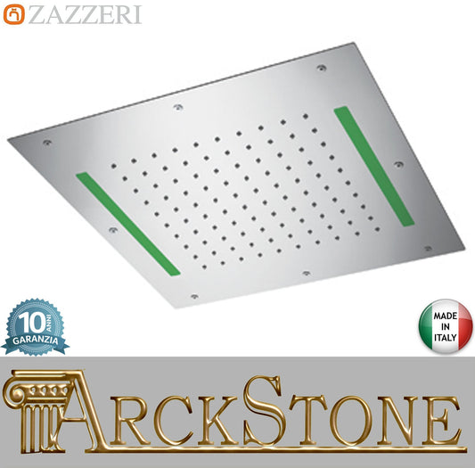 Zazzeri Rubinetterie SHIRÒ SKYRAIN Soffione Doccia A Soffitto Quadrato 500x500 mm Con Pioggia e Led RGB Stile Moderno Materiale Acciaio Inox Finitura Acciaio Lucido