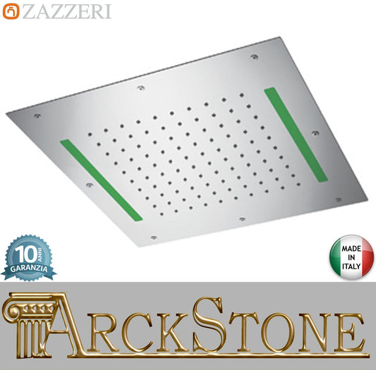 Zazzeri Rubinetterie SHIRÒ SKYRAIN Soffione Doccia A Soffitto Quadrato 500x500 mm Con Pioggia e Led RGB Stile Moderno Materiale Acciaio Inox Finitura Acciaio Spazzolato