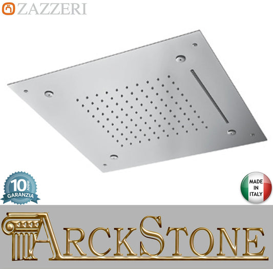 Zazzeri Rubinetterie SHIRÒ SKYRAIN Soffione Doccia A Soffitto Quadrato 500x500 mm Con Pioggia Cascata e Nebulizzatori Stile Moderno Materiale Acciaio Inox Finitura Acciaio Spazzolato