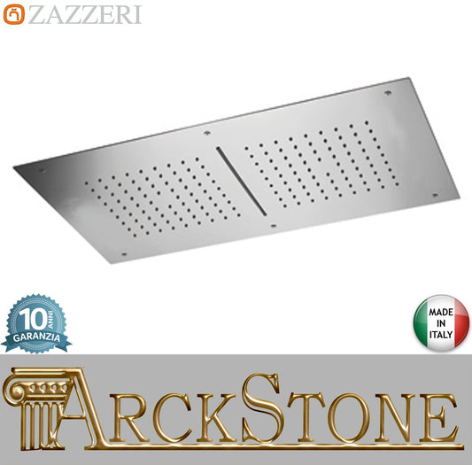 Zazzeri Rubinetterie SHIRÒ SKYRAIN Soffione Doccia A Soffitto Rettangolare 700x400 mm Con Pioggia E Cascata Stile Moderno Materiale Acciaio Inox Finitura Acciaio Lucido