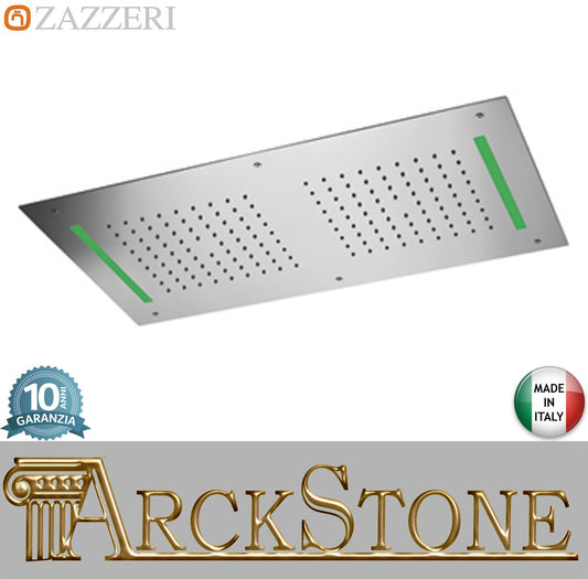 Zazzeri Rubinetterie SHIRÒ SKYRAIN Soffione Doccia A Soffitto Rettangolare 700x400 mm Con Pioggia E Led RGB Stile Moderno Materiale Acciaio Inox Finitura Acciaio Lucido