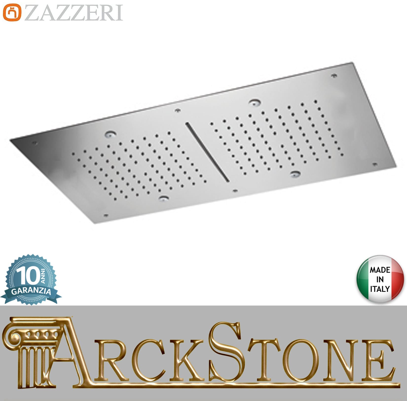 Zazzeri Rubinetterie SHIRÒ SKYRAIN Soffione Doccia A Soffitto Rettangolare 700x400 mm Con Pioggia Cascata E Nebulizzatori Stile Moderno Materiale Acciaio Inox Finitura Acciaio Lucido