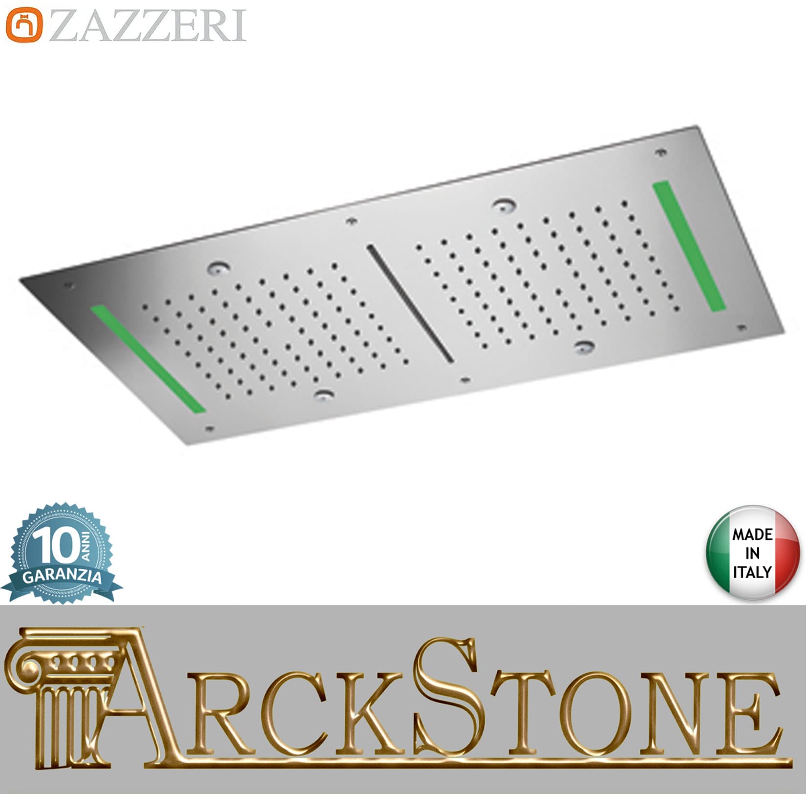 Zazzeri Rubinetterie SHIRÒ SKYRAIN Soffione Doccia A Soffitto Rettangolare 700x400 mm Con Pioggia Cascata Nebulizzatori E Led RGB Stile Moderno Materiale Acciaio Inox Finitura Acciaio Lucido
