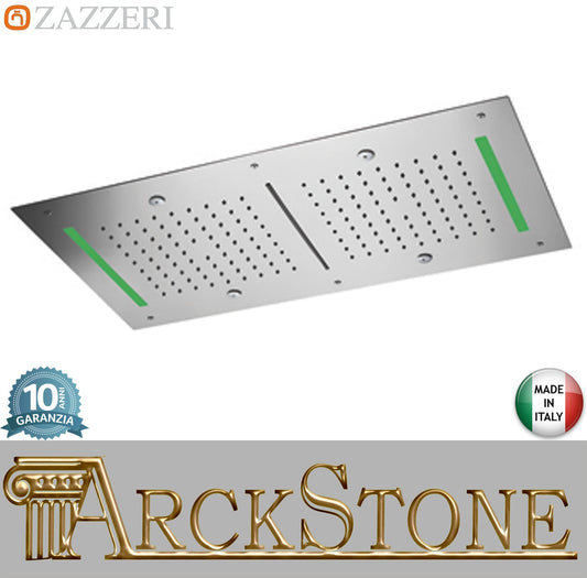 Zazzeri Rubinetterie SHIRÒ SKYRAIN Soffione Doccia A Soffitto Rettangolare 700x400 mm Con Pioggia Cascata Nebulizzatori E Led RGB Stile Moderno Materiale Acciaio Inox Finitura Acciaio Spazzolato