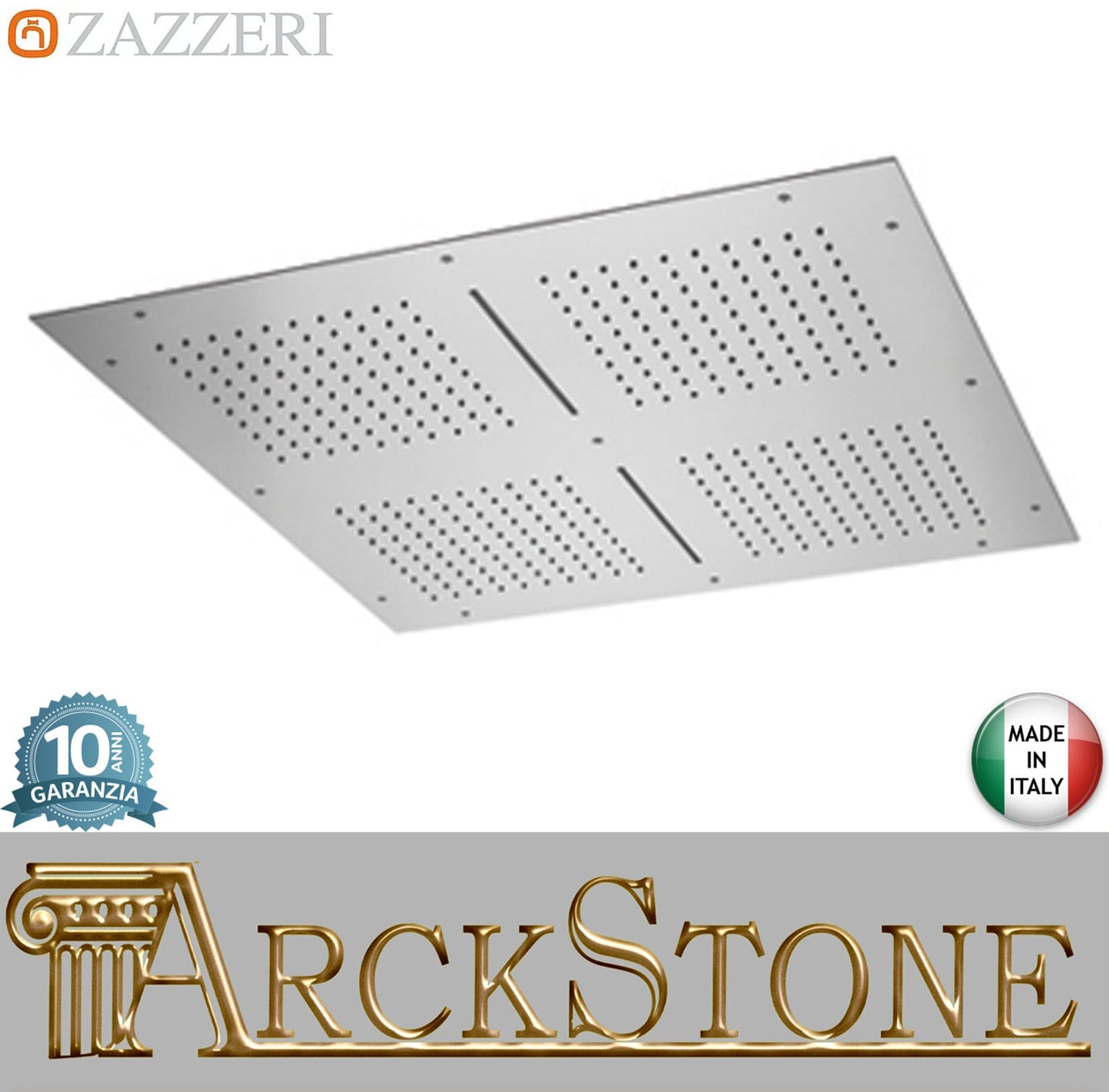 Zazzeri Rubinetterie SHIRÒ SKYRAIN Soffione Doccia A Soffitto Quadrato 800x800 mm Con Pioggia E Cascata Stile Moderno Materiale Acciaio Inox Finitura Acciaio Lucido