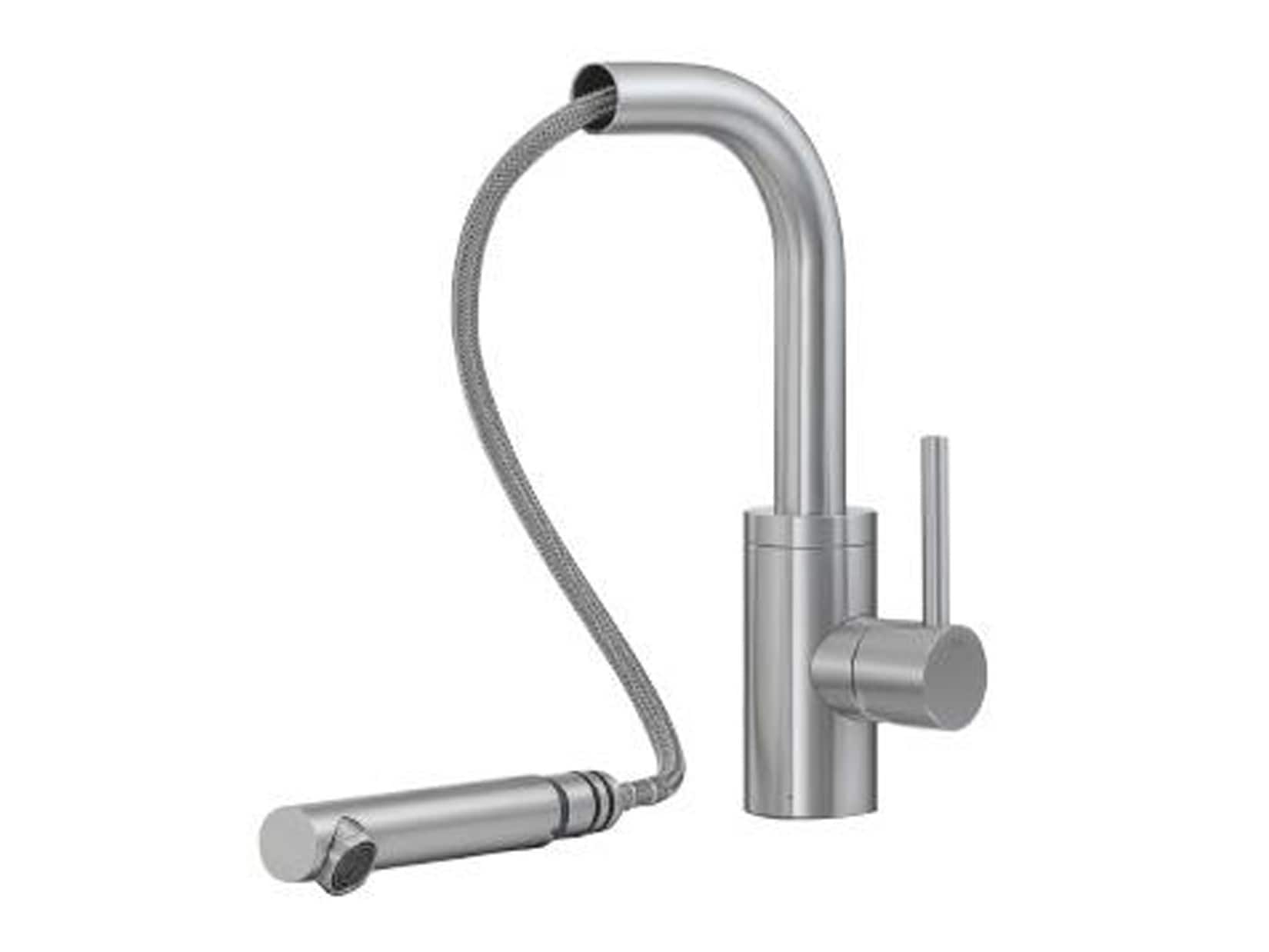 Rubinetterie Treemme 40mm IT 1343 IS 40 ZZ Miscelatore Monoforo Monocomando Appoggio Lavello Cucina Con Doccetta Estraibile Bocca Girevole Stile Moderno Materiale Acciaio Finitura Acciaio Spazzolato Opaco Inox