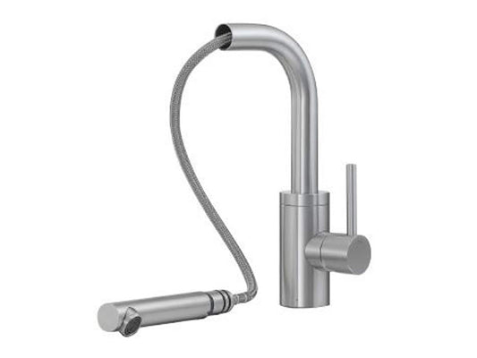 Rubinetterie Treemme 40mm IT 1343 IS 40 ZZ Miscelatore Monoforo Monocomando Appoggio Lavello Cucina Con Doccetta Estraibile Bocca Girevole Stile Moderno Materiale Acciaio Finitura Acciaio Spazzolato Opaco Inox