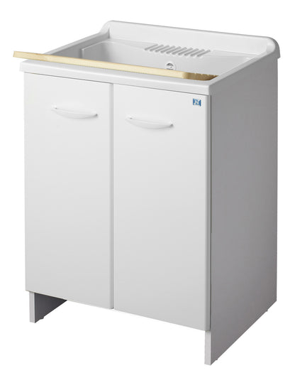 Negrari Magica Arredo Lavatoio Misura 60x50 L60 P50 H85CM Bianco Lavapanni Interno Bagno Lavanderia Mobile Nobilitato Idrofugo Legno Vasca Lavabo Lavandino Lavello Resina Plastica Asse Pino Verniciato Sifone Piedi 2 Due Ante Sportelli Arrotondato Battenti