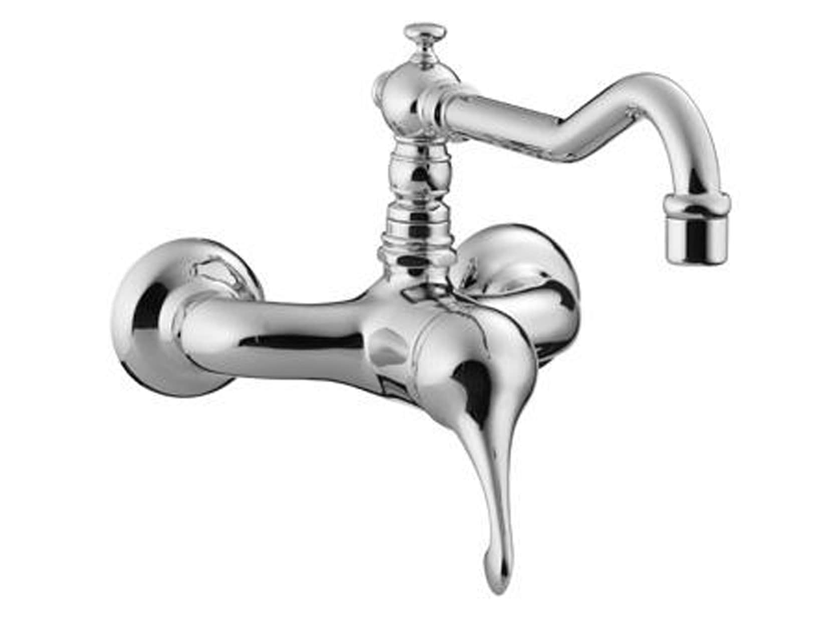 Rubinetterie Treemme KITCHEN - RETRO' Miscelatore Monocomando Lavello Cucina A Parete 2 Fori Stile Classico Con Bocca Girevole Materiale Ottone Finitura Cromata