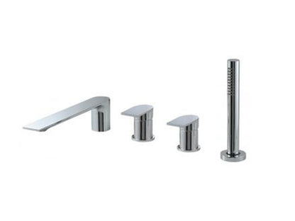 Batteria Bordo Vasca 4 Fori Con Doccetta Estraibile In Metallo Rubinetterie Treemme Ran Materiale Ottone Finitura Cromata