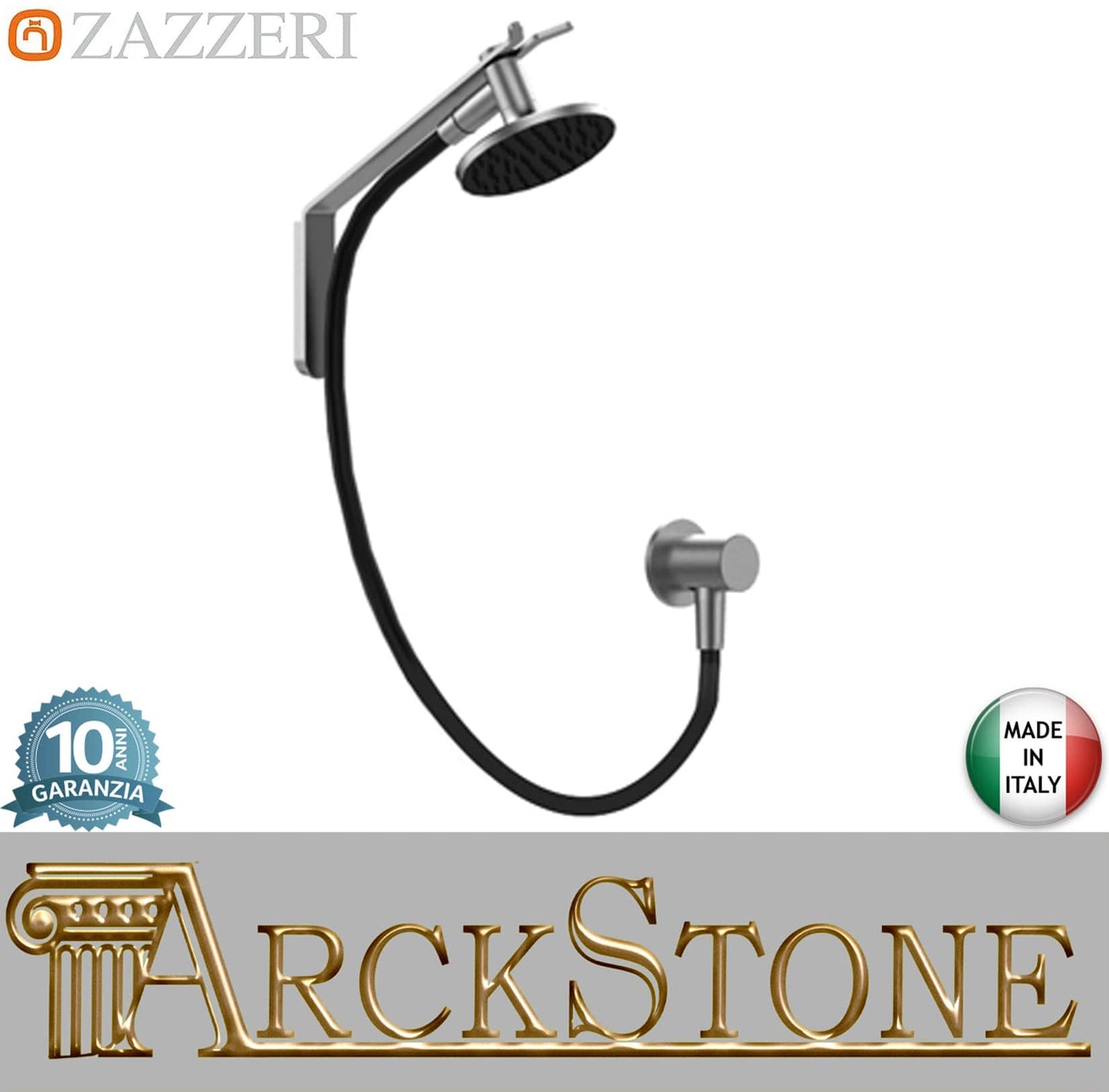 Zazzeri Rubinetterie JK21 Mono Braccio Doccia Con Doccetta Palmare Ø120 mm Estraibile E Presa Acqua Stile Moderno Materiale Acciaio Inox Finitura Acciaio Spazzolato