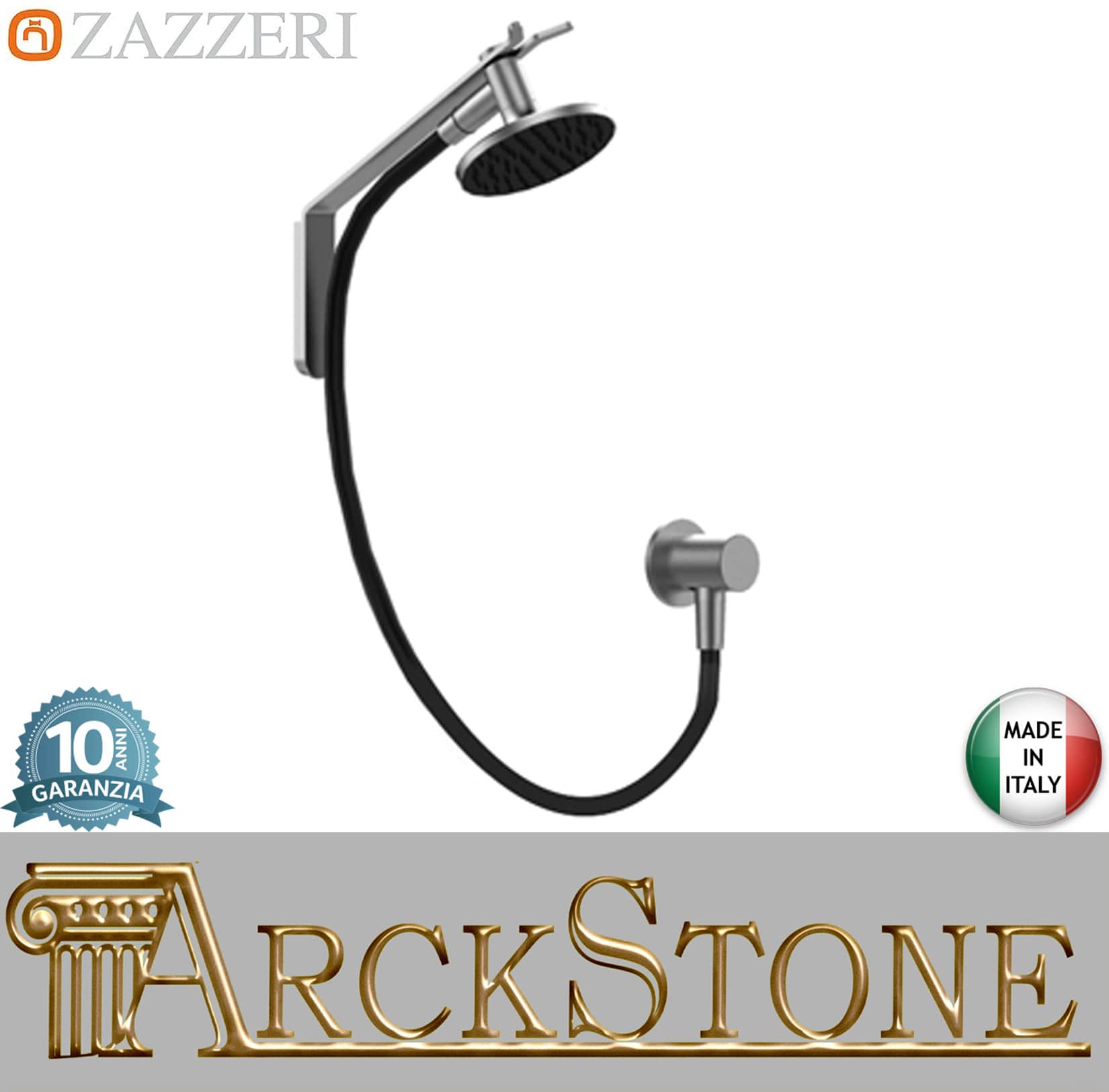 Zazzeri Rubinetterie JK21 Mono Braccio Doccia Con Doccetta Palmare Ø120 mm Estraibile E Presa Acqua Stile Moderno Materiale Acciaio Inox Finitura Acciaio Spazzolato