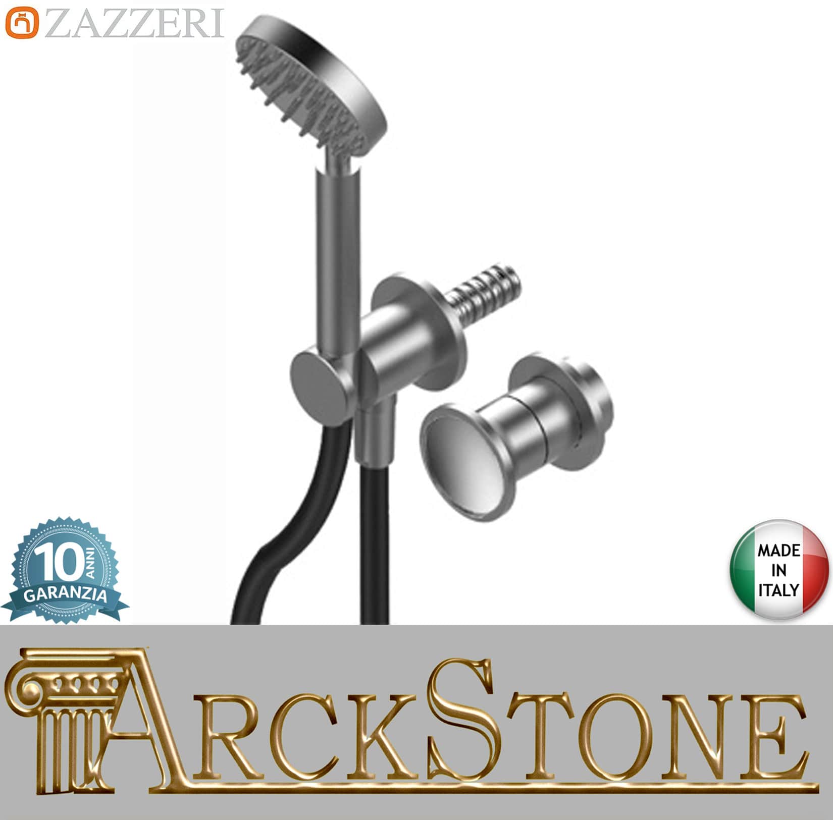 Zazzeri Rubinetterie JK21 Mono Miscelatore Doccia Meccanico Incasso A Muro 2 Vie E Doccetta Tonda Ø90 mm 2 Fori Monocomando Stile Moderno Materiale Acciaio Inox Finitura Acciaio Spazzolato