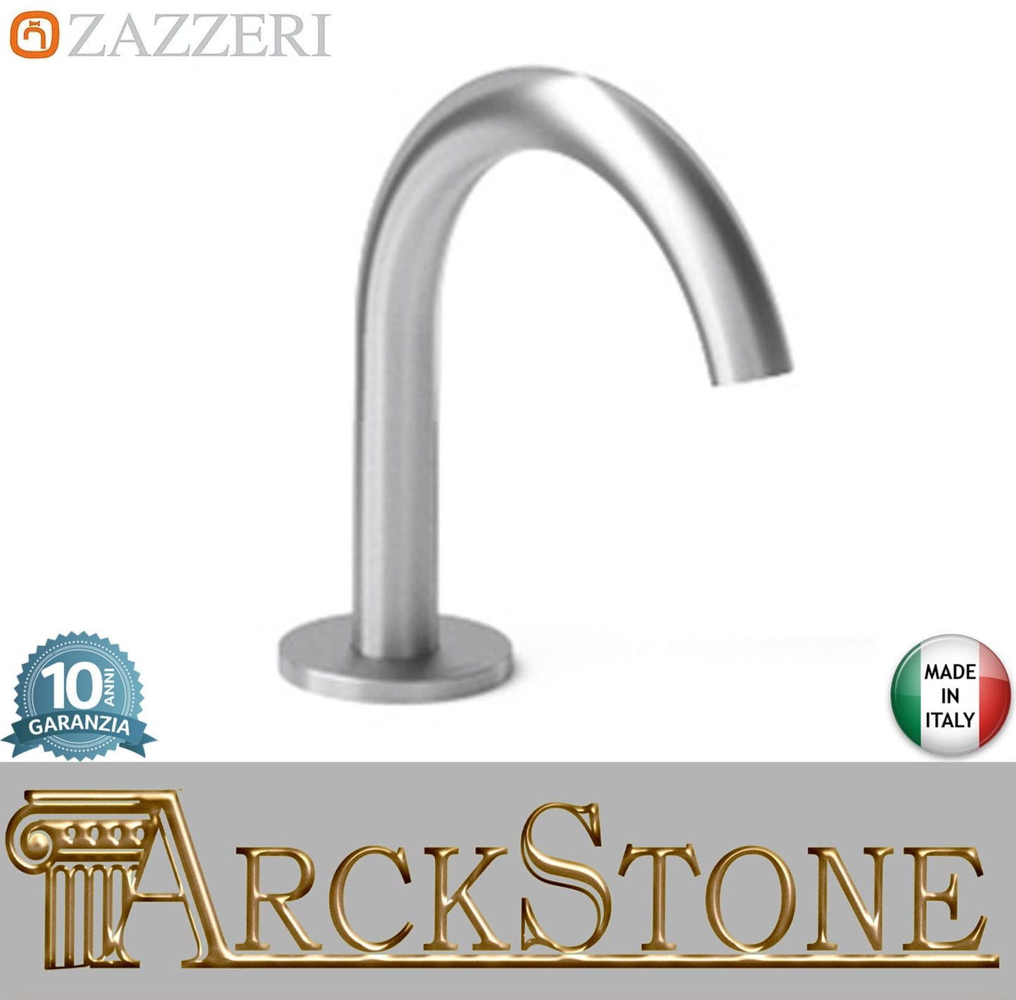 Zazzeri Rubinetterie JK21 Mono Bocca Getto D'erogazione Girevole Appoggio Da Piano Monoforo Lunghezza 145 mm Altezza 152 mm Uscita Acqua Getto Stile Moderno Materiale Acciaio Inox Finitura Acciaio Spazzolato