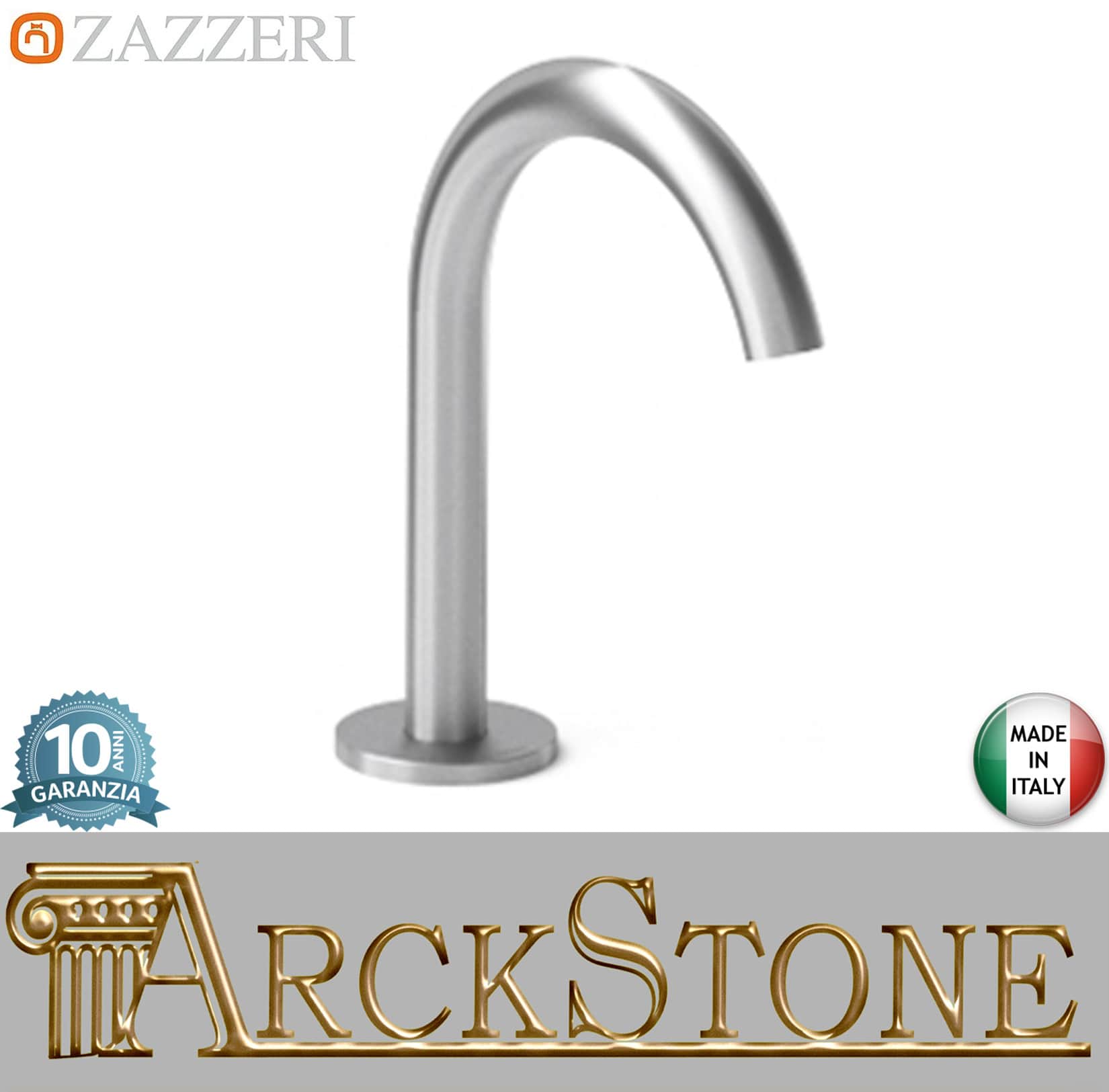 Zazzeri Rubinetterie JK21 Mono Bocca Getto D'erogazione Girevole Appoggio Da Piano Monoforo Lunghezza 145 mm Altezza 212 mm Uscita Acqua Getto Stile Moderno Materiale Acciaio Inox Finitura Acciaio Spazzolato