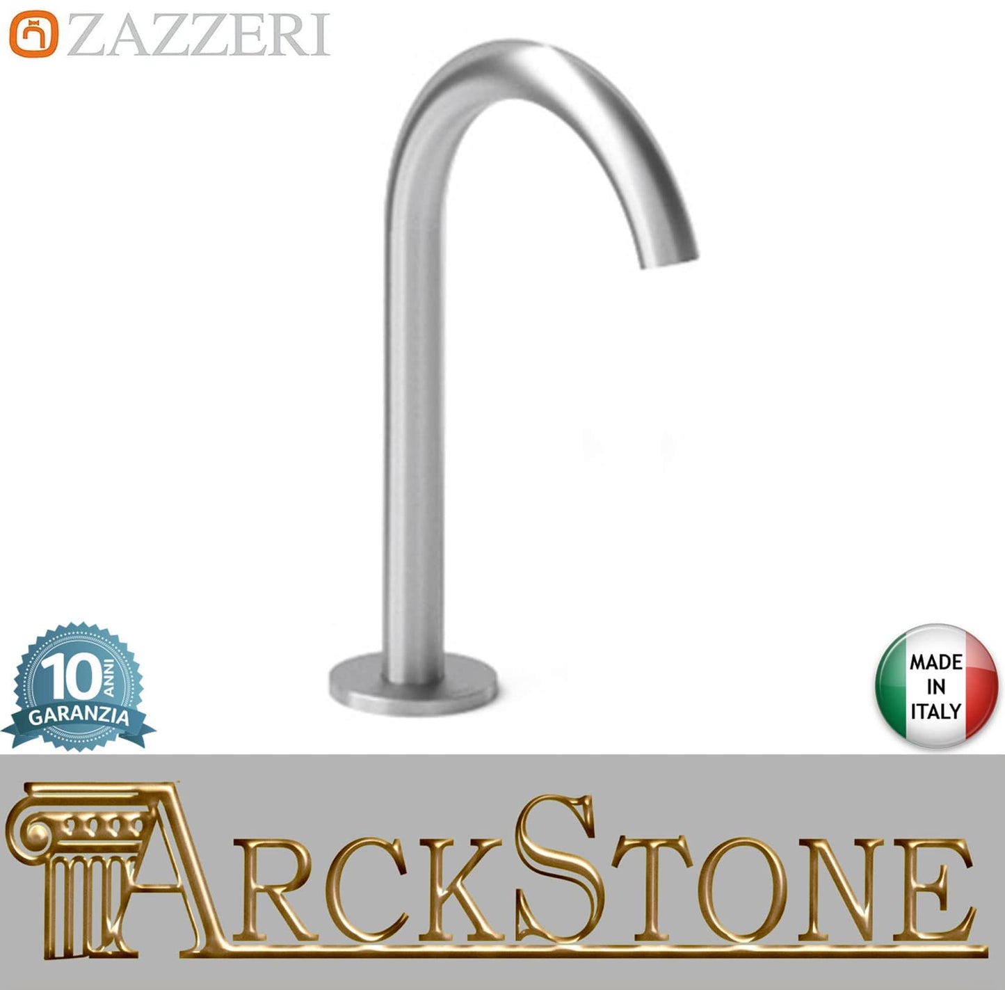 Zazzeri Rubinetterie JK21 Mono Bocca Getto D'erogazione Girevole Appoggio Da Piano Monoforo Lunghezza 145 mm Altezza 302 mm Uscita Acqua Getto Stile Moderno Materiale Acciaio Inox Finitura Acciaio Spazzolato