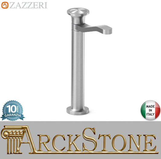 Zazzeri Rubinetterie JK21 Mono Miscelatore Lavabo Appoggio Con Bocca Girevole Monoforo Monocomando Altezza 281 mm Senza Piletta Di Scarico Stile Moderno Materiale Acciaio Inox Finitura Acciaio Spazzolato