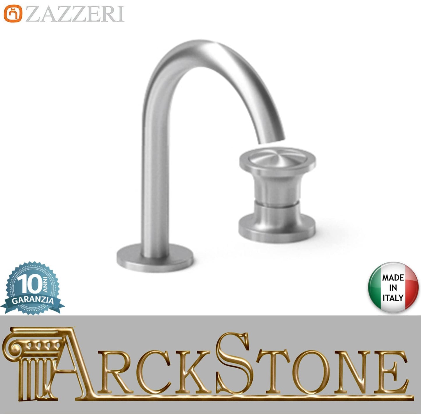 Zazzeri Rubinetterie JK21 Mono Miscelatore Lavabo Da Piano Appoggio Con Bocca Girevole 2 Fori Monocomando Altezza 152 mm Senza Piletta Di Scarico Stile Moderno Materiale Acciaio Inox Finitura Acciaio Spazzolato