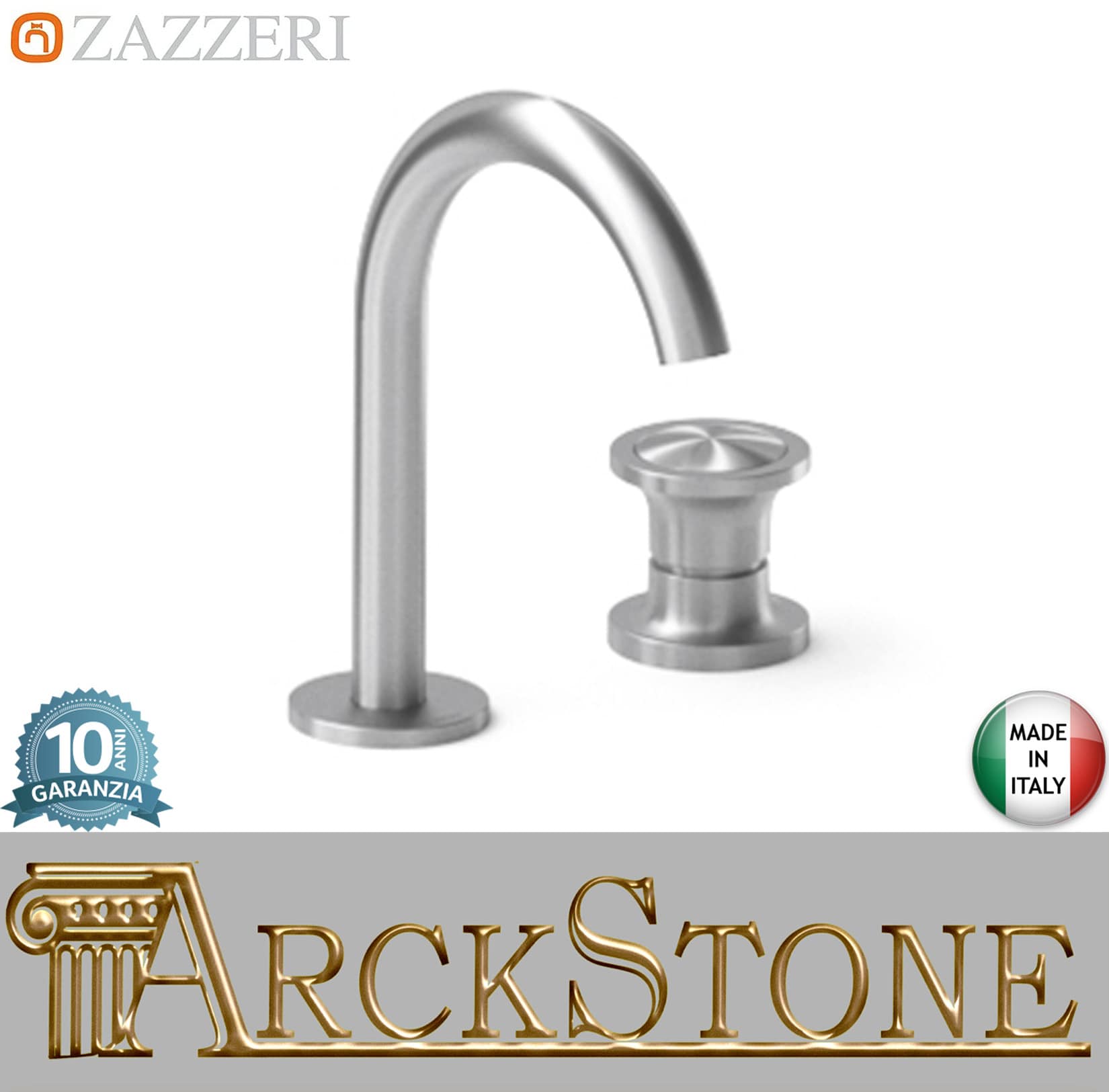 Zazzeri Rubinetterie JK21 Mono Miscelatore Lavabo Da Piano Appoggio Con Bocca Girevole 2 Fori Monocomando Altezza 212 mm Senza Piletta Di Scarico Stile Moderno Materiale Acciaio Inox Finitura Acciaio Spazzolato