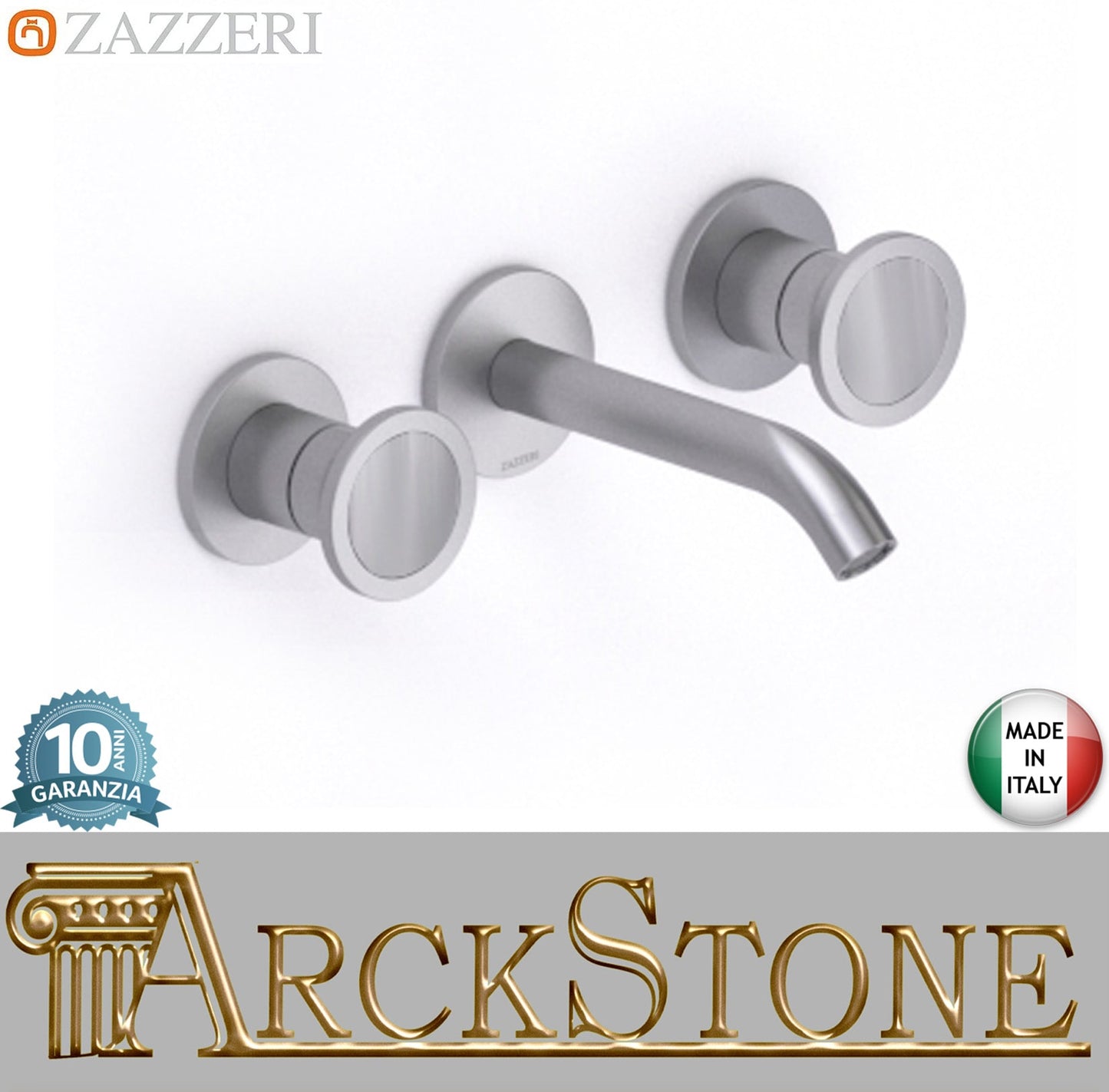 Zazzeri Rubinetterie JK21 2700PA01A00+3301B114A00+2701A114A00ASAS Miscelatore Batteria Lavabo Incasso A Muro 3 Fori 2 Leve Completo Lunghezza 160 mm Senza Piletta Di Scarico Stile Moderno Materiale Acciaio Inox Finitura Acciaio Spazzolato