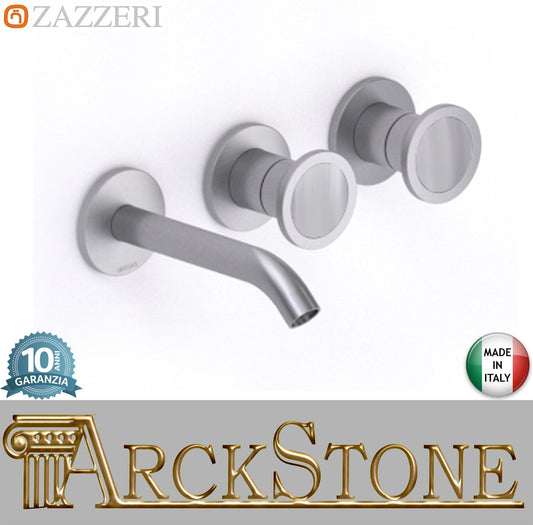 Zazzeri Rubinetterie JK21 2700PA01A00+3301B114A0D+2701A114A00ASAS Miscelatore Batteria Lavabo Incasso A Muro 3 Fori 2 Leve Completo Lunghezza 160 mm Senza Piletta Di Scarico Stile Moderno Materiale Acciaio Inox Finitura Acciaio Spazzolato