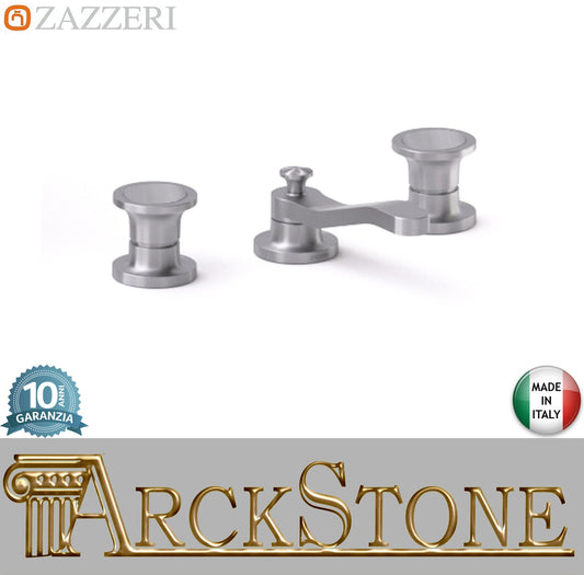 Zazzeri Rubinetterie JK21 Batteria Lavabo Collo Girevole 2 Leve L140 x H55 mm 3 Fori Stile Moderno Materiale Acciaio Inox Finitura Acciaio Spazzolato