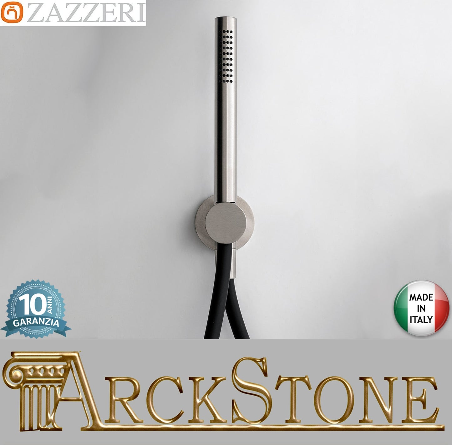 Zazzeri Rubinetterie JK21 Mono Set Doccia Con Doccetta Stilo Monogetto Completo Di Presa Acqua A Muro E Supporto Stile Moderno Materiale Acciaio Inox Finitura Acciaio Spazzolato